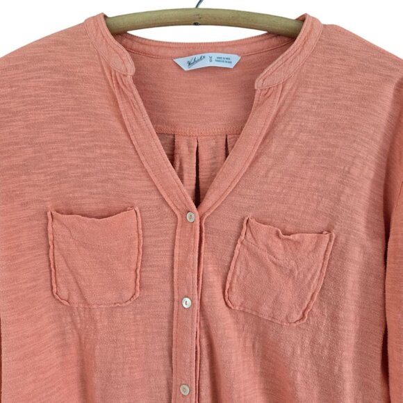 Woolrich Womens Coral Button-Up Roll-Tab Long Sleeve Cotton Knit Top Size M - Picture 4 of 10